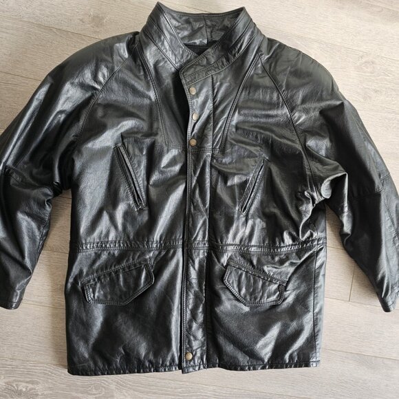 1980's Made In Canada Le Village Du Cuir black lamb leather Bomber Jacket - Picture 1 of 14